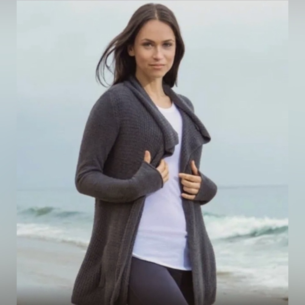 Barefoot Dreams Women’s Open Front Coastal Cardigan CozyChic Lite Brown Small